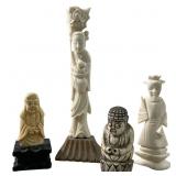 (4) Hand Carved Bone Oriental Sculptures