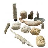 Vintage bone resin and stone carvings
