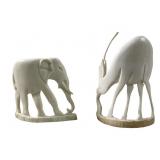 (2) Antique Hand Carved ivory animal Sculptures