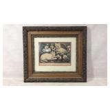 Framed Currier & Ives Print, Kittens Among Roses