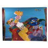 Peter max reclining woman in sofa acrylic canvas