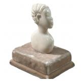 African Hand Carved Ivory Bust Of A Lady