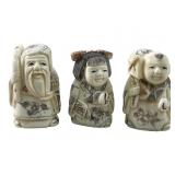 (3) Antique Marked Japanese Bone Netsukes