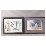 Framed Artworks: Lighthouse Watercolor & Ink Drawi
