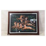 Signed Japanese Deer Artwork Framed