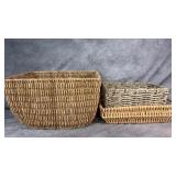 (3) Woven Wicker Rectangle Baskets, Small, Med.,