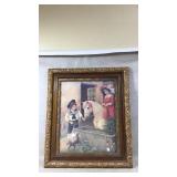 Framed Painting with Figures, Horse, and Dog