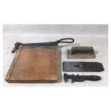 Antique Tools including Paper Cutter & Iron