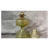 Vintage Green Depression Glass Oil Lamp, Vintage