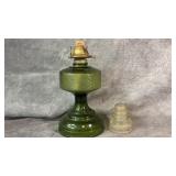 Vintage Green Depression Glass Oil Lamp, Vintage