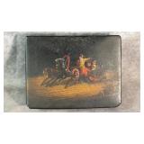Antique Russian Black and Red Lacquer Box Troika
