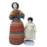 2 China Head Dolls Cloth Bodies