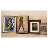 Four Framed Artworks of Varying Styles