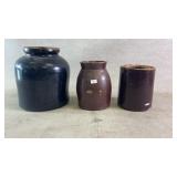 (3) stoneware jars