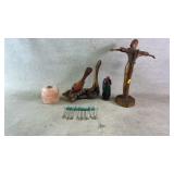 Hand-Carved Wooden Figures and Candleholder
