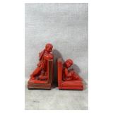 Red Painted Resin Bookends with Child Figures