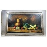 vintage framed fruit still life oil painting on