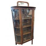 Antique Oak Curved Glass Curio Cabinet