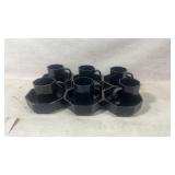 Black Octagonal Cups and Saucers, Stamped 'France'