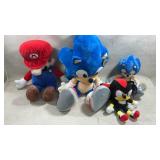 Group of large Mario and sonic plush dolls new