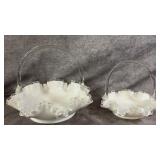 Vintage Fenton Silver Crest Basket, White Milk