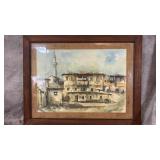 Vintage Artist Signed Framed Watercolor Canvas,