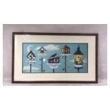 Framed Birdhouse Artwork with Wooden Frame