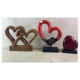 (2) wooden heart displays & stone heart display