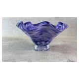 Signed hand blown purple & white marbled bowl