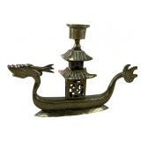 Brass Chinese dragon boat candle stick holder