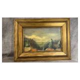 Framed Landscape Painting with Gold-Tone Frame