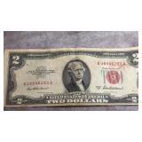 Vintage Series 1953A Red Stamped 2 Dollar Bill