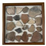 Native American Pottery Shards Framed In Shadowbox