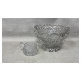 Glass fruit punch bowl and a creamer