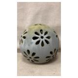 Round Gray Ceramic Lantern w/ Cutout Flower Design
