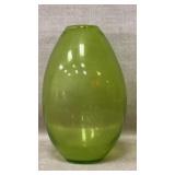 Green Glass Vase with Oval Shape and Smooth Finish