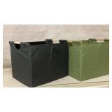 Two Fabric Storage Bins with Wooden Handles