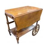 Vintage Wooden Rolling Wooden Beverage Cart