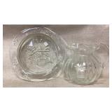 Glass pitcher and cow plate