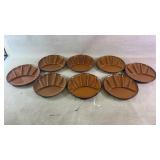 (8) 1970s brown fondue plates