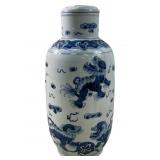 Vintage Chinese blue and white porcelain tea caddy