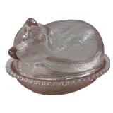 Indiana Glass pink "sleeping cat on a nest"