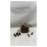 antique hand-carved wooden spice box, antique
