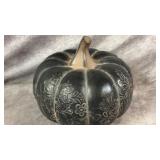 Black Ceramic Pumpkin Figurine with Hand-carved