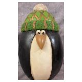 Handcrafted Wooden Penguin Sculpture, Green &