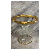 Vintage Clear Crystal Glass Gold-Rimmed Flower