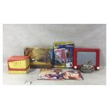 Jigsaw puzzle, etch a sketch, coin bank and more