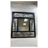 mid-century modern wall mirror features a black