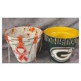 (2) Hand-painted Terracotta Flower Pots, Green