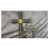 Handcrafted Tin Rose Cross, Large Rustic Teal